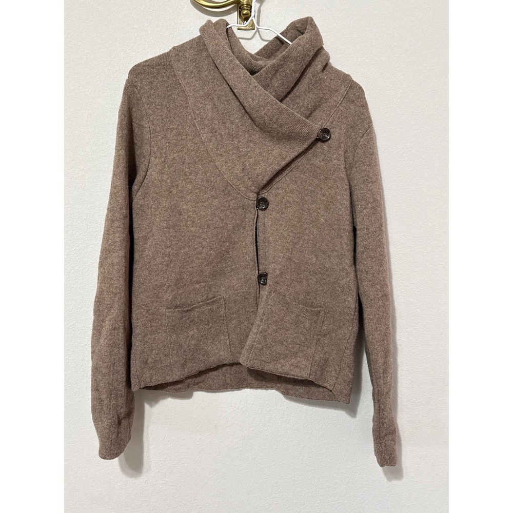 Mary Firenze Cardigan Women L Brown Wool Blend Asymmetrical Shawl Collar Italy